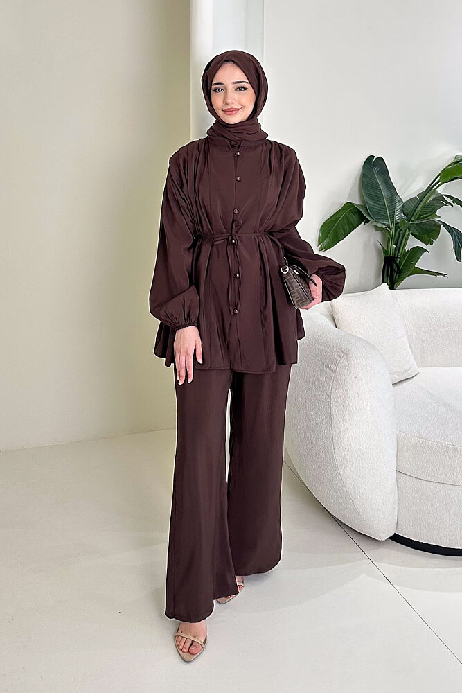 Pile Detaylı Pantolon Takım - Kahverengi - ENMA (2)