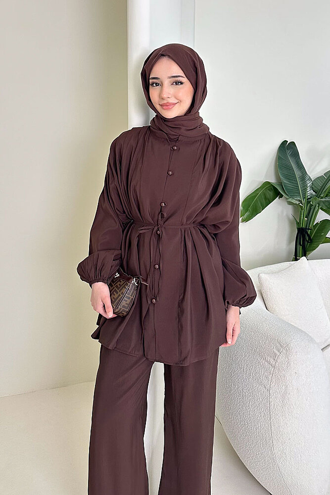 Pile Detaylı Pantolon Takım - Kahverengi - ENMA (5)