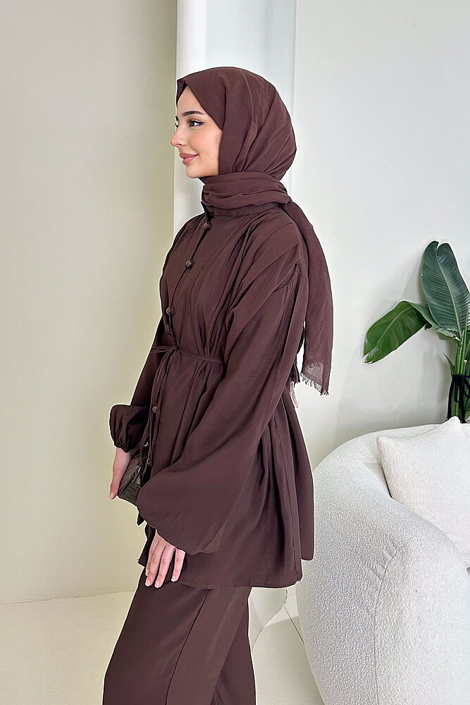 Pile Detaylı Pantolon Takım - Kahverengi - ENMA (6)