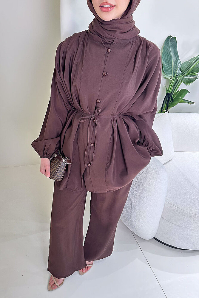 Pile Detaylı Pantolon Takım - Kahverengi - ENMA (4)