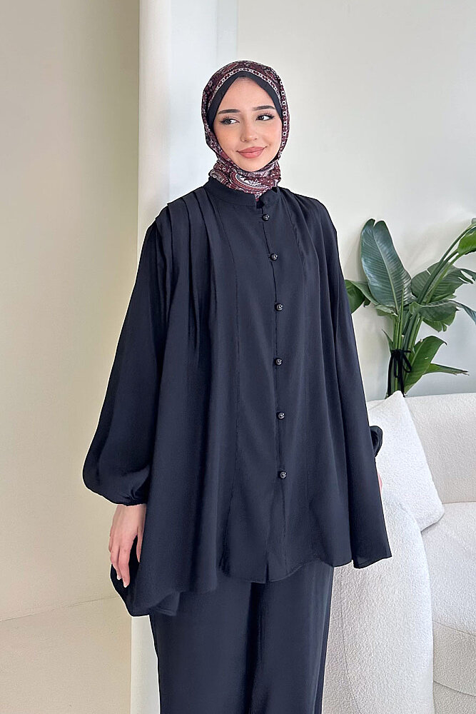 Pile Detaylı Pantolon Takım - Siyah - 6