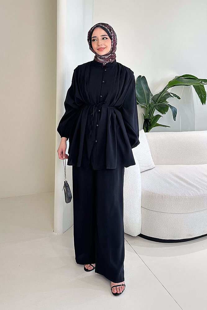 Pile Detaylı Pantolon Takım - Siyah - ENMA (1)