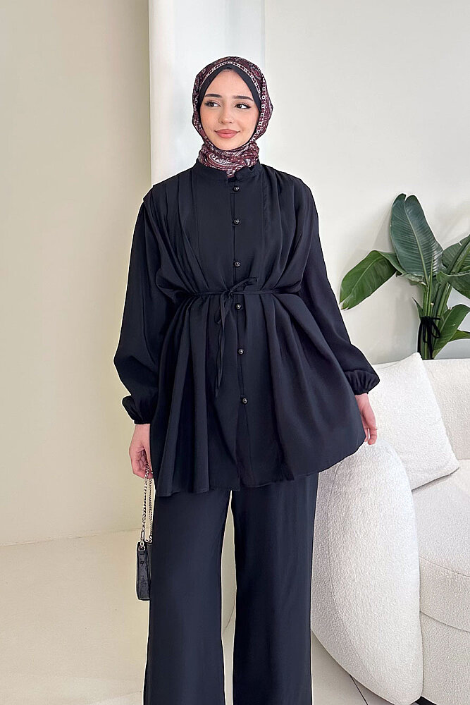 Pile Detaylı Pantolon Takım - Siyah - ENMA (0)