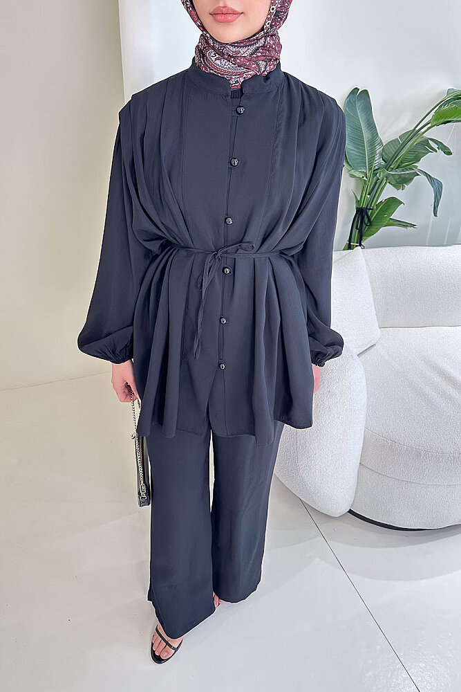 Pile Detaylı Pantolon Takım - Siyah - ENMA (2)