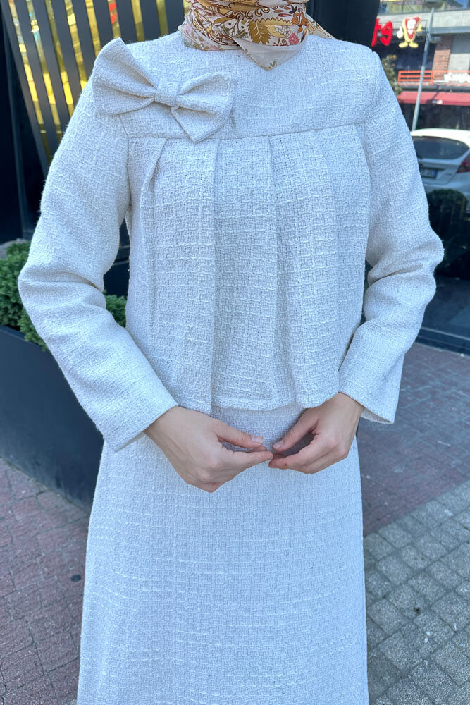 Pile Detaylı Tüvit Takım - Ekru - HENZA (2)