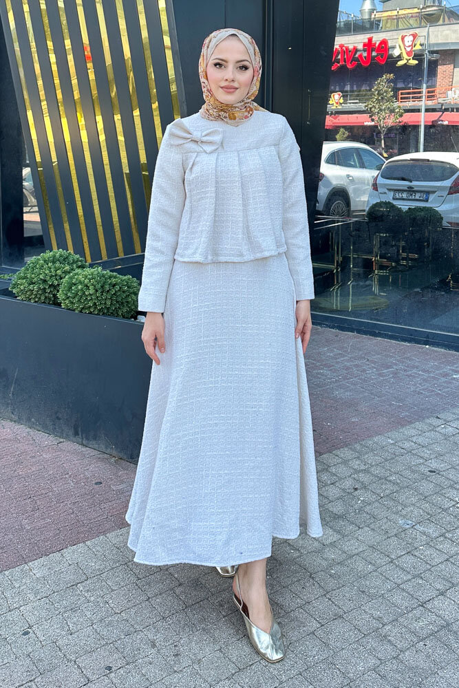 Pile Detaylı Tüvit Takım - Ekru - HENZA (3)