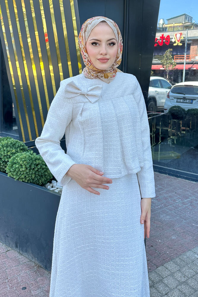 Pile Detaylı Tüvit Takım - Ekru - HENZA (1)