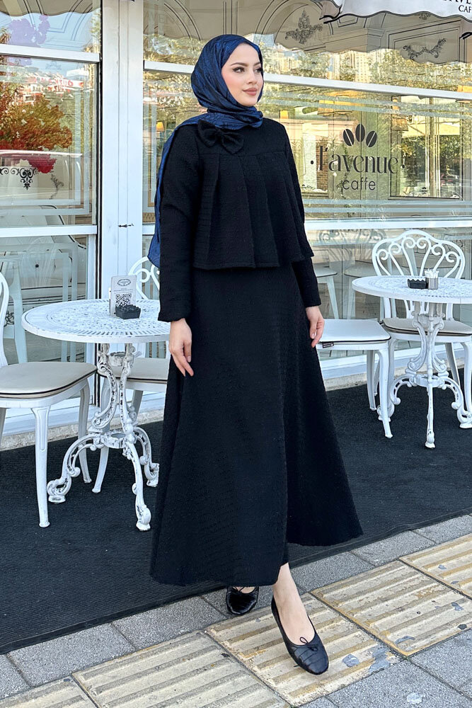 Pile Detaylı Tüvit Takım - Siyah - HENZA (1)