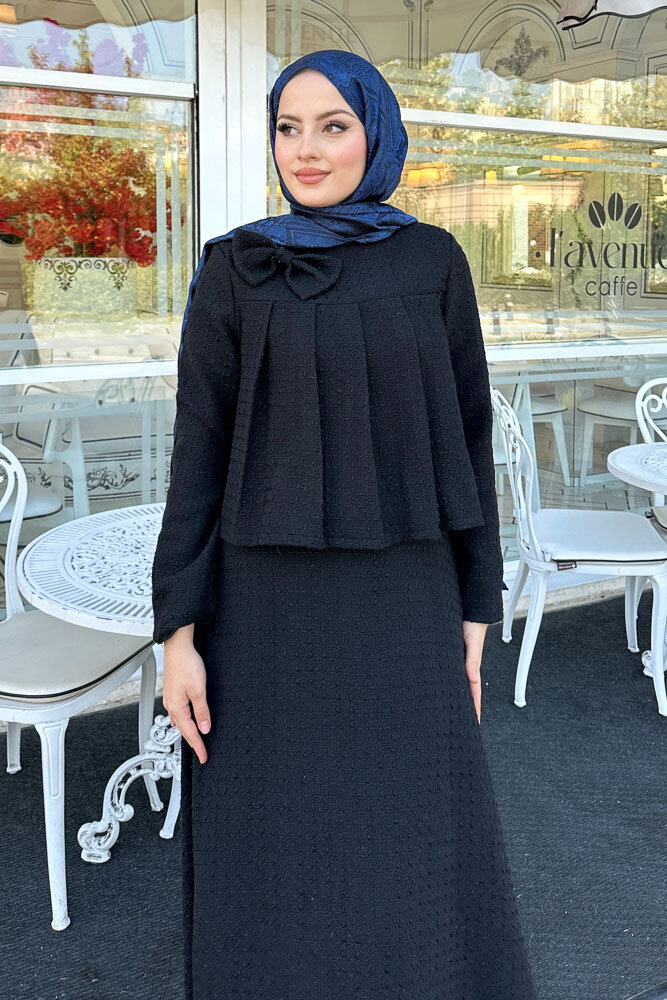 Pile Detaylı Tüvit Takım - Siyah - HENZA (2)