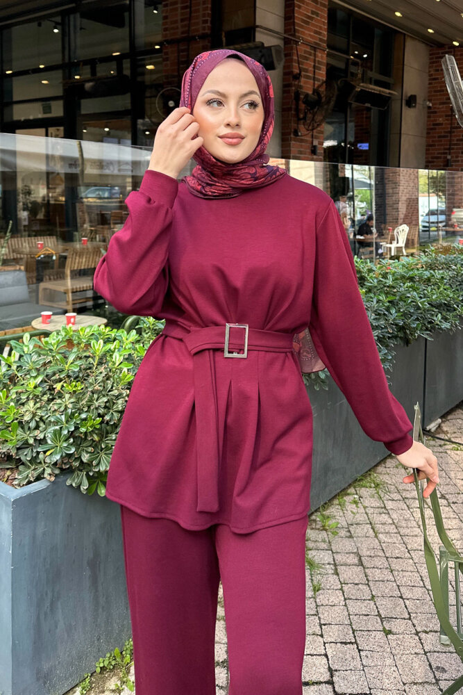 Pileli Oysho Takım - Bordo - HENZA (1)