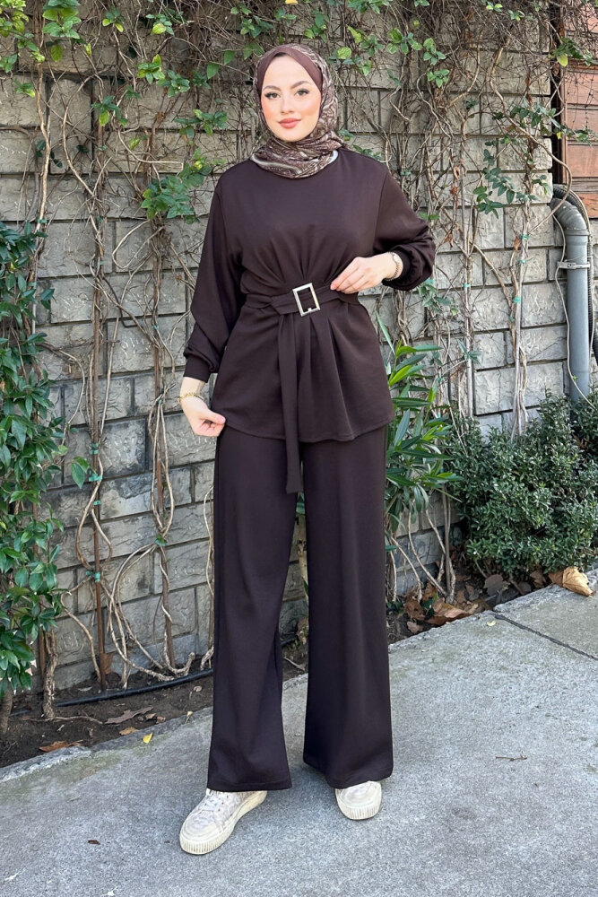 Pileli Oysho Takım - Kahverengi - HENZA (4)