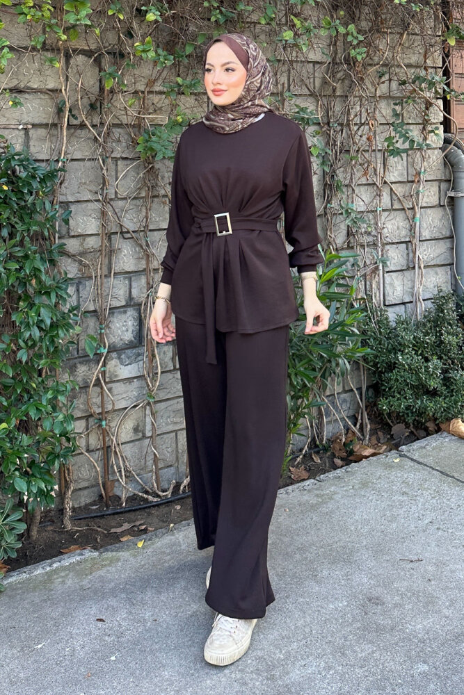 Pileli Oysho Takım - Kahverengi - 7