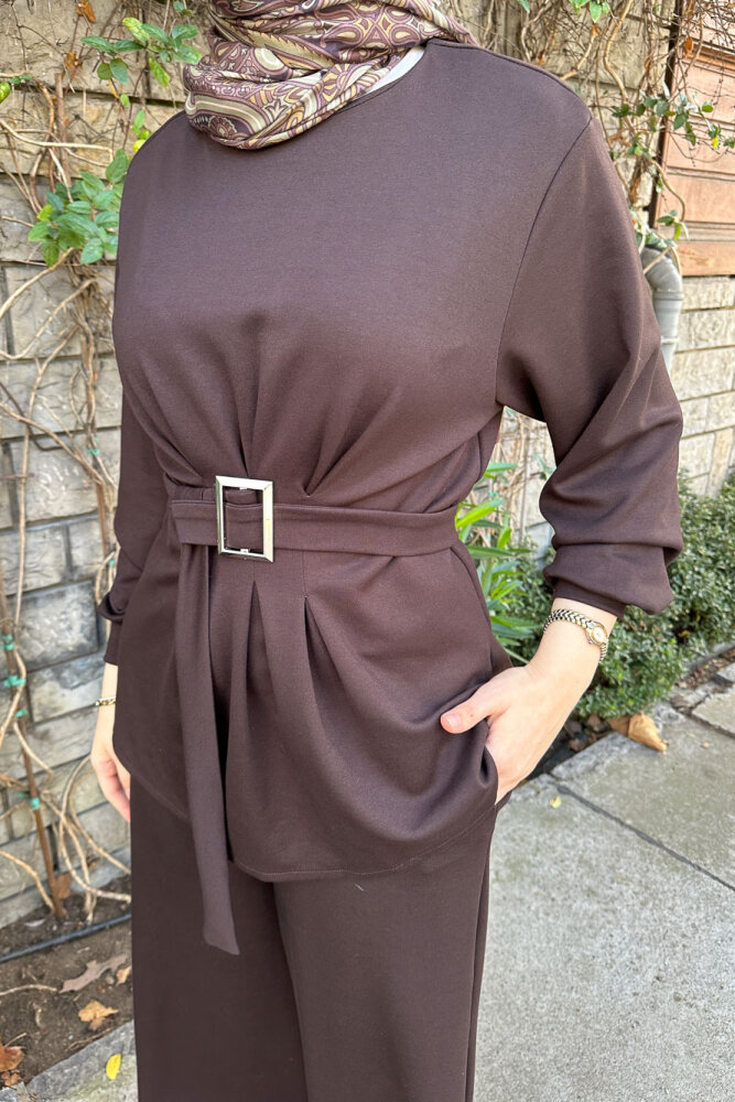 Pileli Oysho Takım - Kahverengi - 4