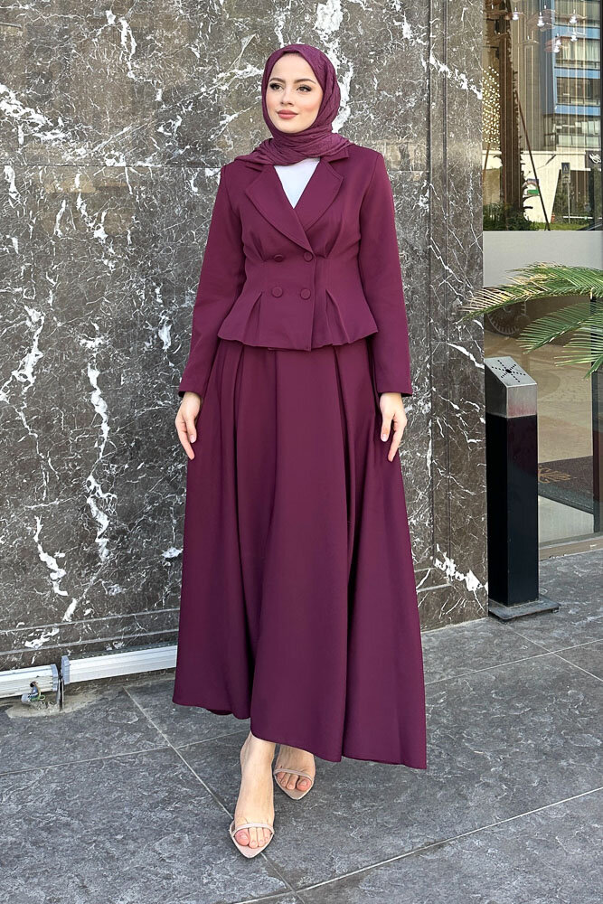 Pilikaşe Double Etekli Takım - Burgonya - HENZA (3)