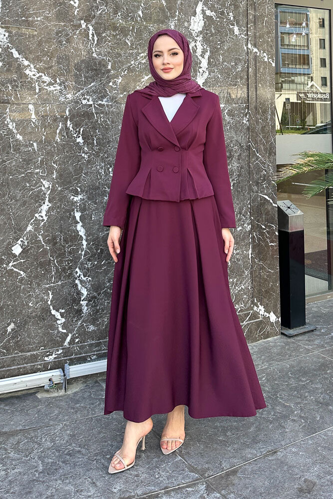 Pilikaşe Double Etekli Takım - Burgonya - HENZA (1)