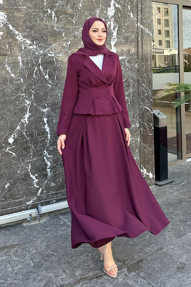 Pilikaşe Double Etekli Takım - Burgonya - HENZA (0)