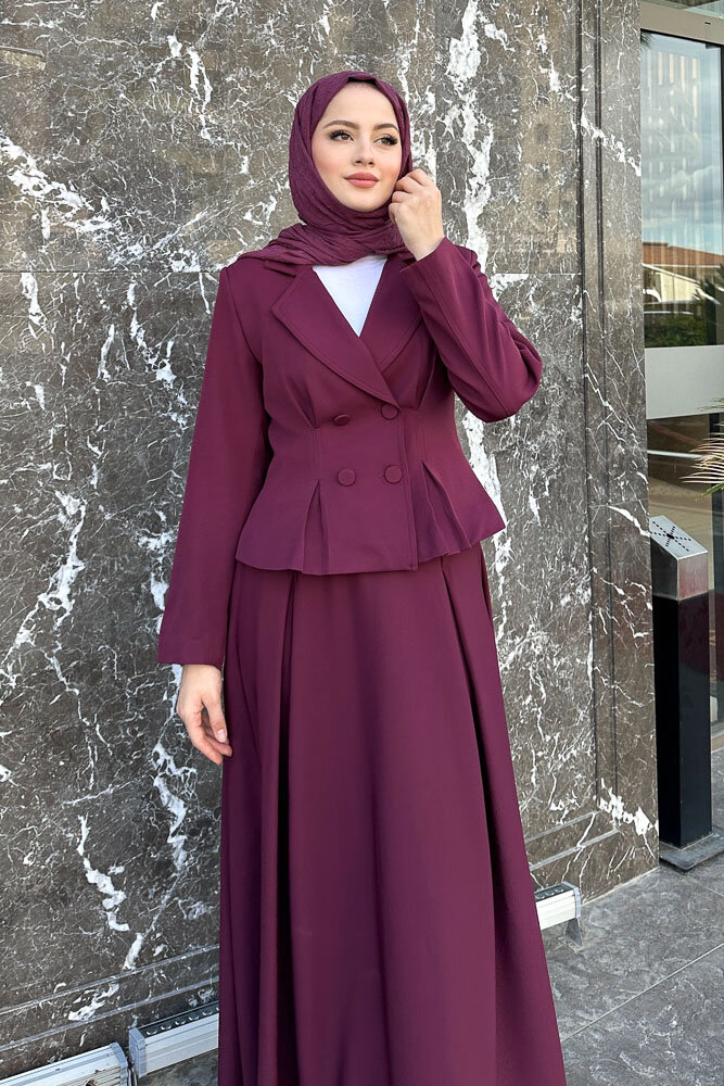 Pilikaşe Double Etekli Takım - Burgonya - HENZA (2)