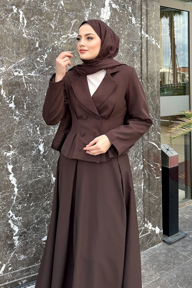 Pilikaşe Double Etekli Takım - Kahverengi - 5