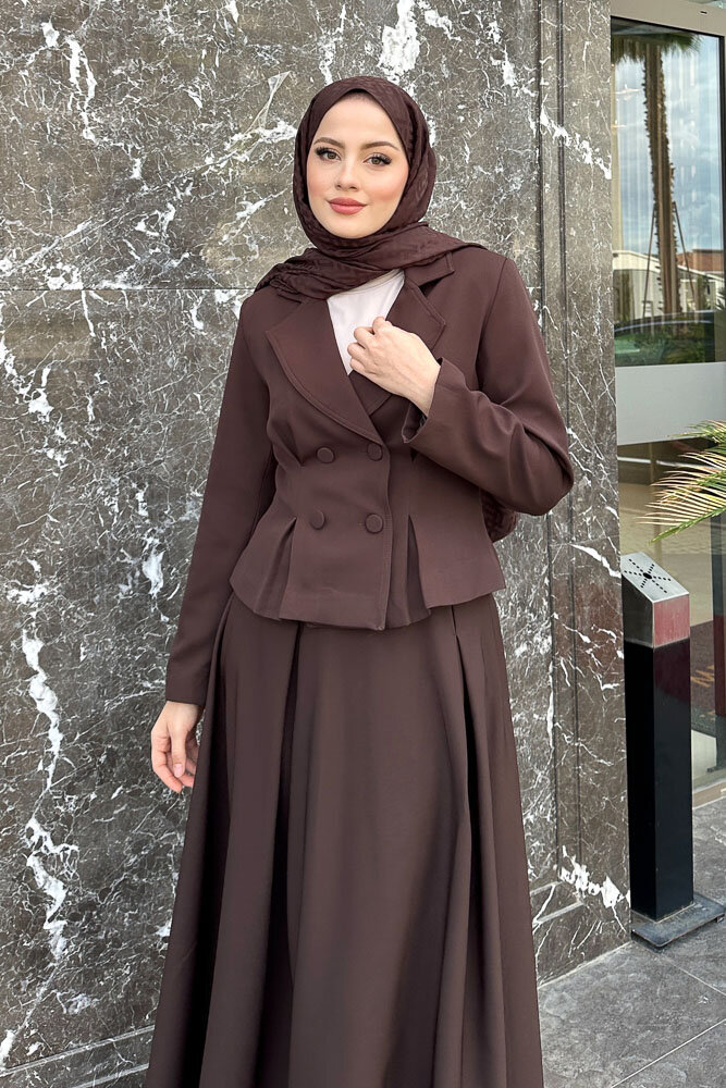 Pilikaşe Double Etekli Takım - Kahverengi - 7