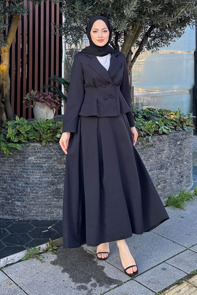 Pilikaşe Double Etekli Takım - Siyah - HENZA (2)