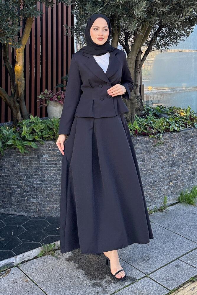 Pilikaşe Double Etekli Takım - Siyah - 7