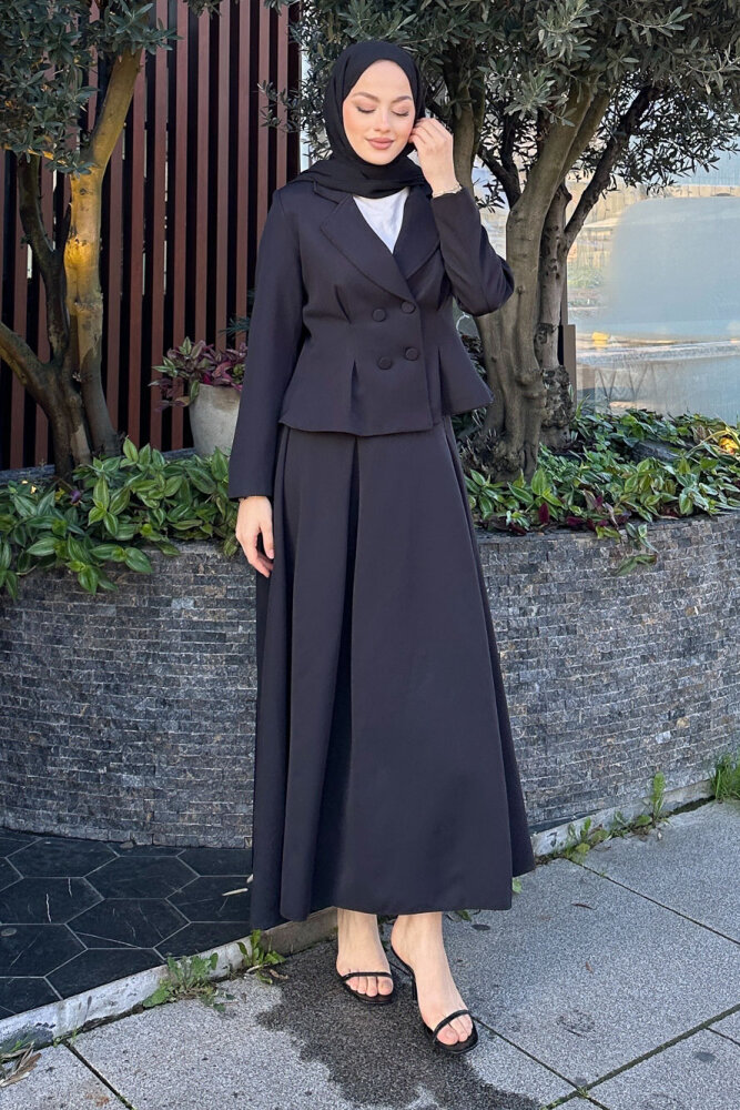 Pilikaşe Double Etekli Takım - Siyah - HENZA (0)