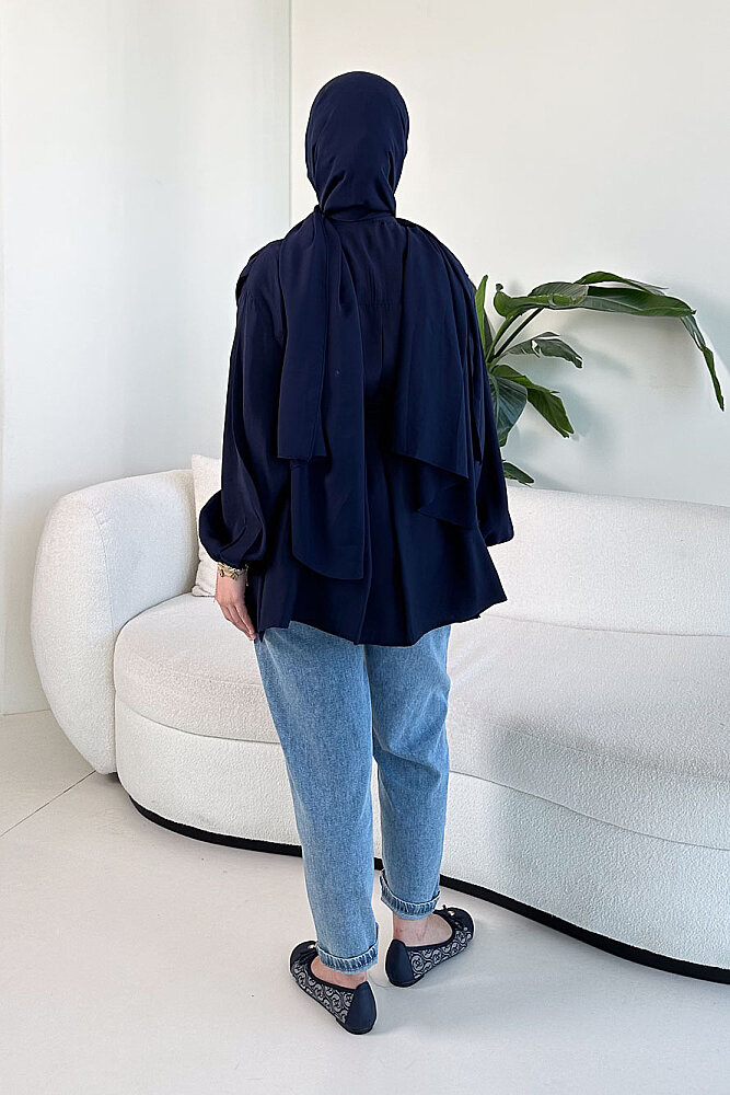 Pilise Detaylı Top Düğme Gömlek - Lacivert - ENMA (5)