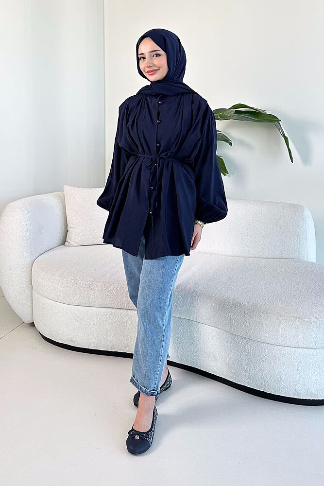 Pilise Detaylı Top Düğme Gömlek - Lacivert - ENMA (3)