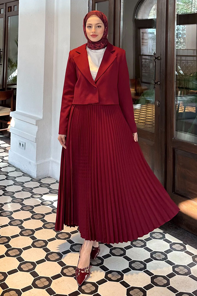 Pilise Etekli Şık Ceket Takım - Bordo - 4