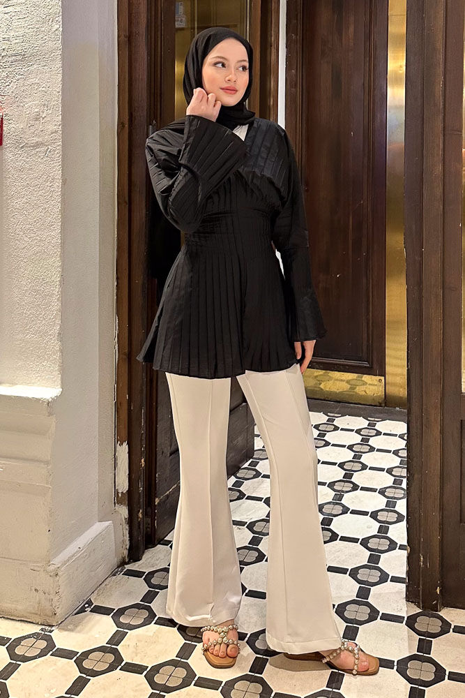 Piliseli Fermuarlı Gömlek - Siyah - HENZA (2)