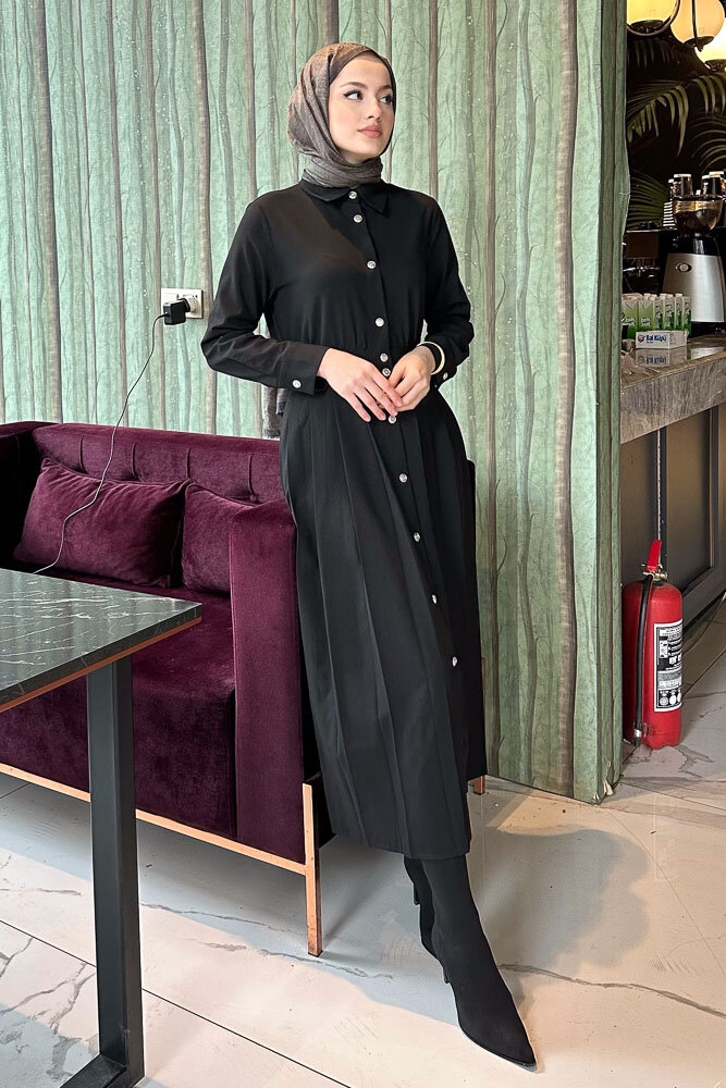 Piliseli Şık Elbise - Siyah - İKOL (1)