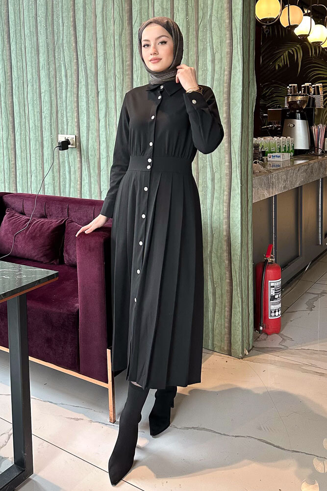 Piliseli Şık Elbise - Siyah - İKOL (0)