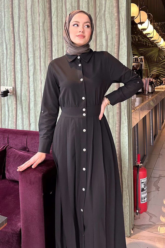 Piliseli Şık Elbise - Siyah - İKOL (4)