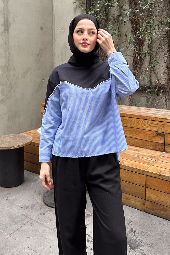 Poplin Detaylı Sweat - Lacivert - 3