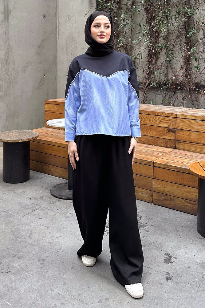 Poplin Detaylı Sweat - Lacivert - 6