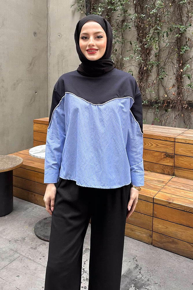 Poplin Detaylı Sweat - Lacivert - 2
