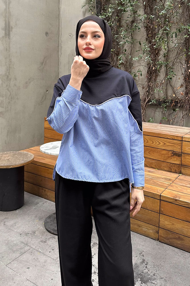 Poplin Detaylı Sweat - Lacivert - 5