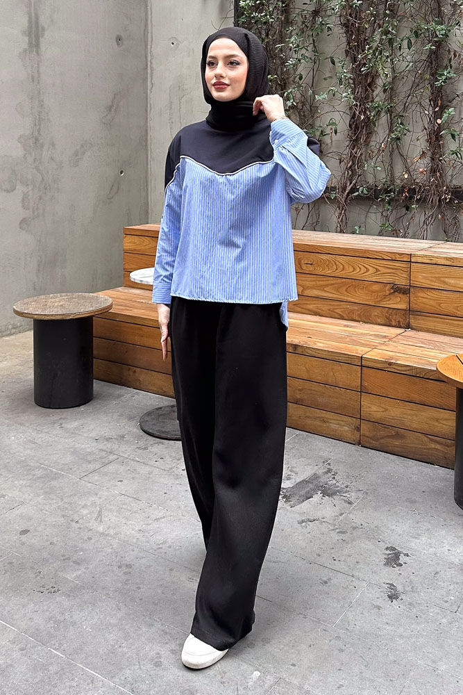 Poplin Detaylı Sweat - Lacivert - 4