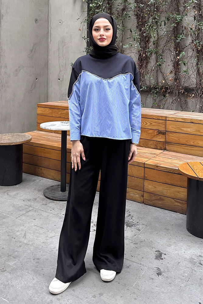 Poplin Detaylı Sweat - Lacivert - 1