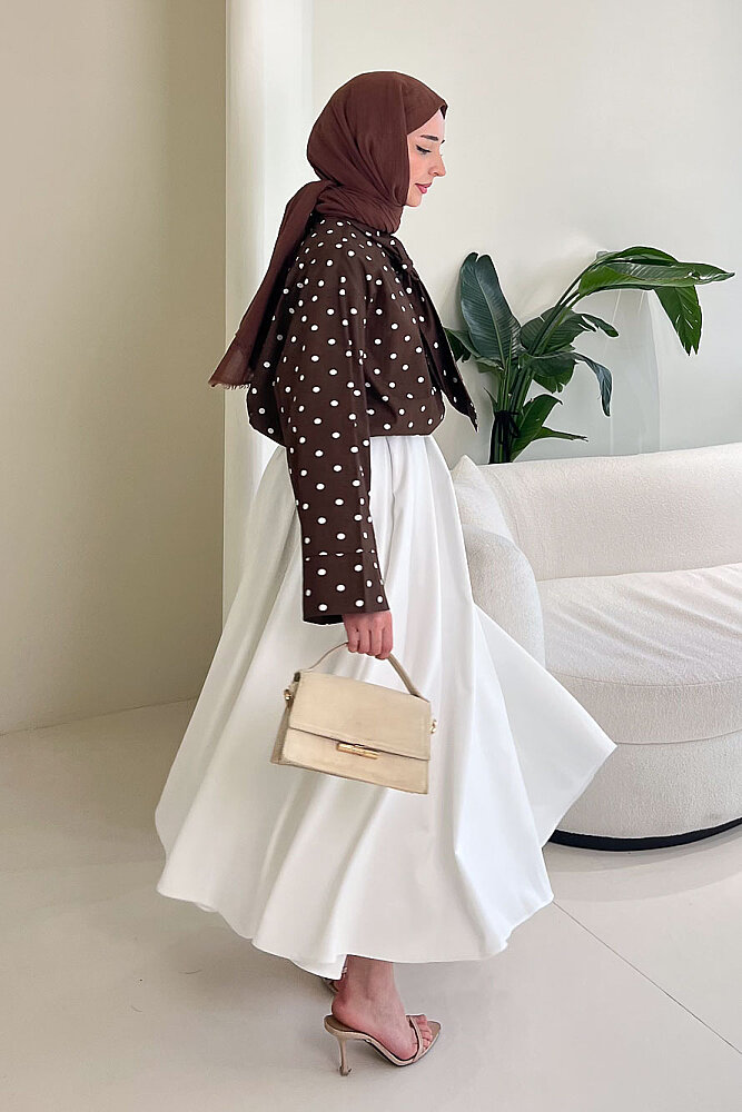 Puantiyeli Bağcık Detaylı Gömlek - Kahverengi - ENMA (1)