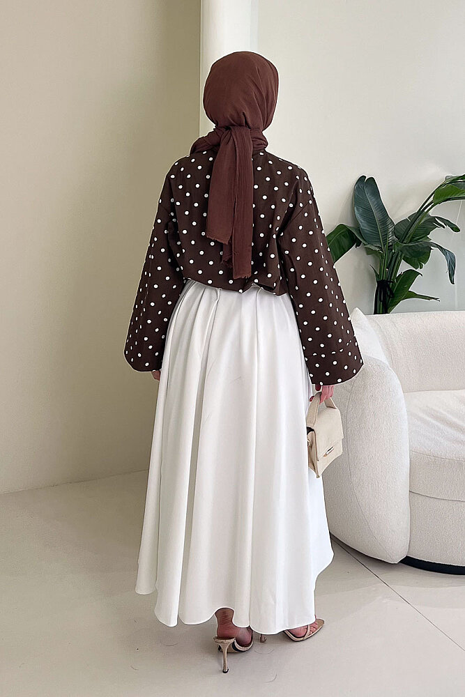 Puantiyeli Bağcık Detaylı Gömlek - Kahverengi - ENMA (5)