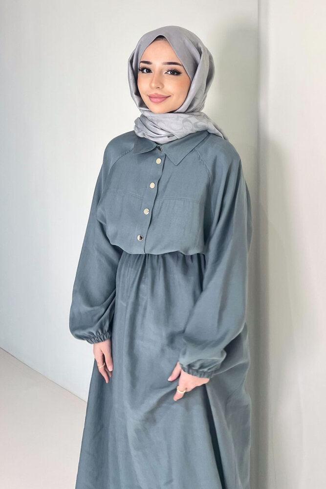 Reglan Kol Tünel Detaylı Elbise - Çağla - İKOL (1)