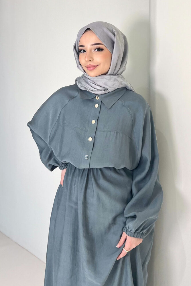 Reglan Kol Tünel Detaylı Elbise - Çağla - 4