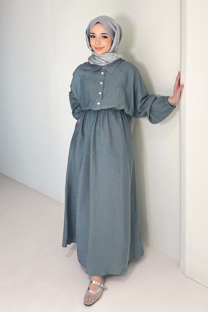 Reglan Kol Tünel Detaylı Elbise - Çağla - 5