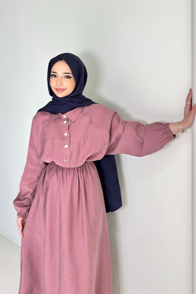 Reglan Kol Tünel Detaylı Elbise - Gül kurusu - 8