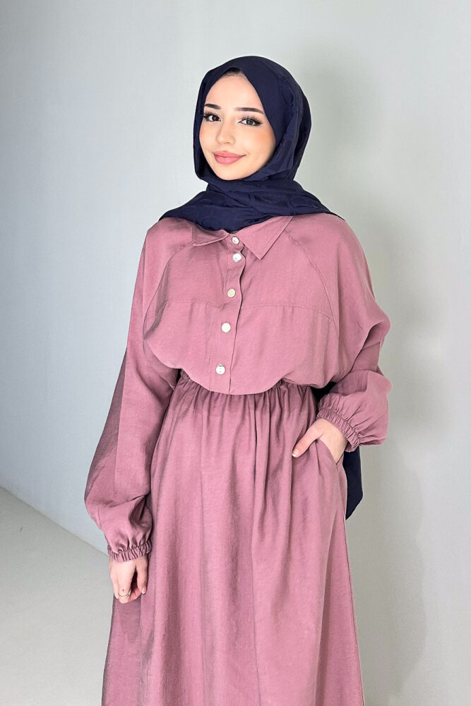 Reglan Kol Tünel Detaylı Elbise - Gül kurusu - 2