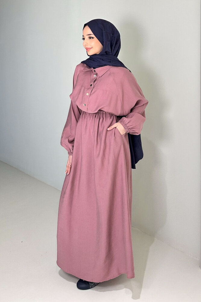 Reglan Kol Tünel Detaylı Elbise - Gül kurusu - 4