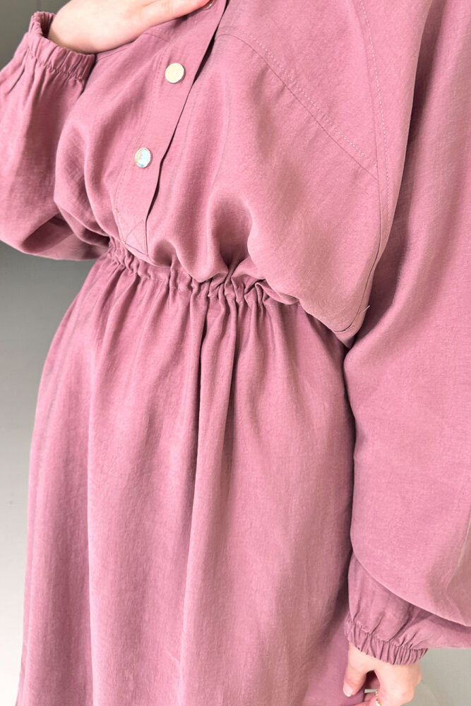 Reglan Kol Tünel Detaylı Elbise - Gül kurusu - 5