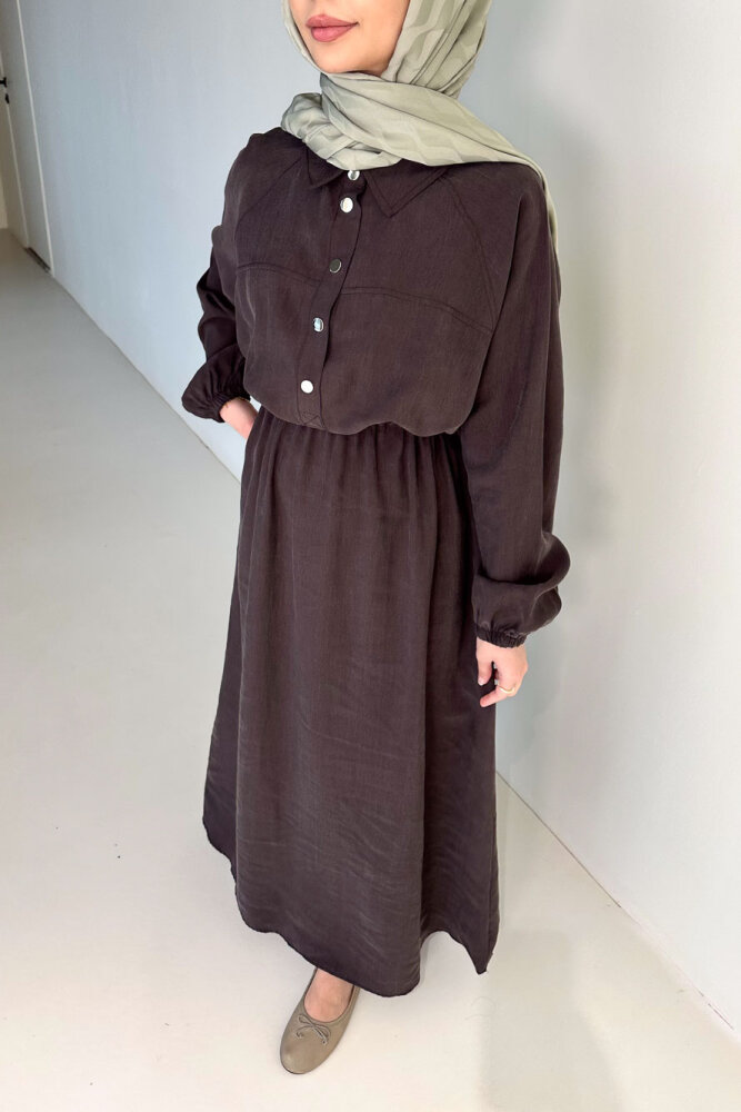 Reglan Kol Tünel Detaylı Elbise - Kahverengi - 3