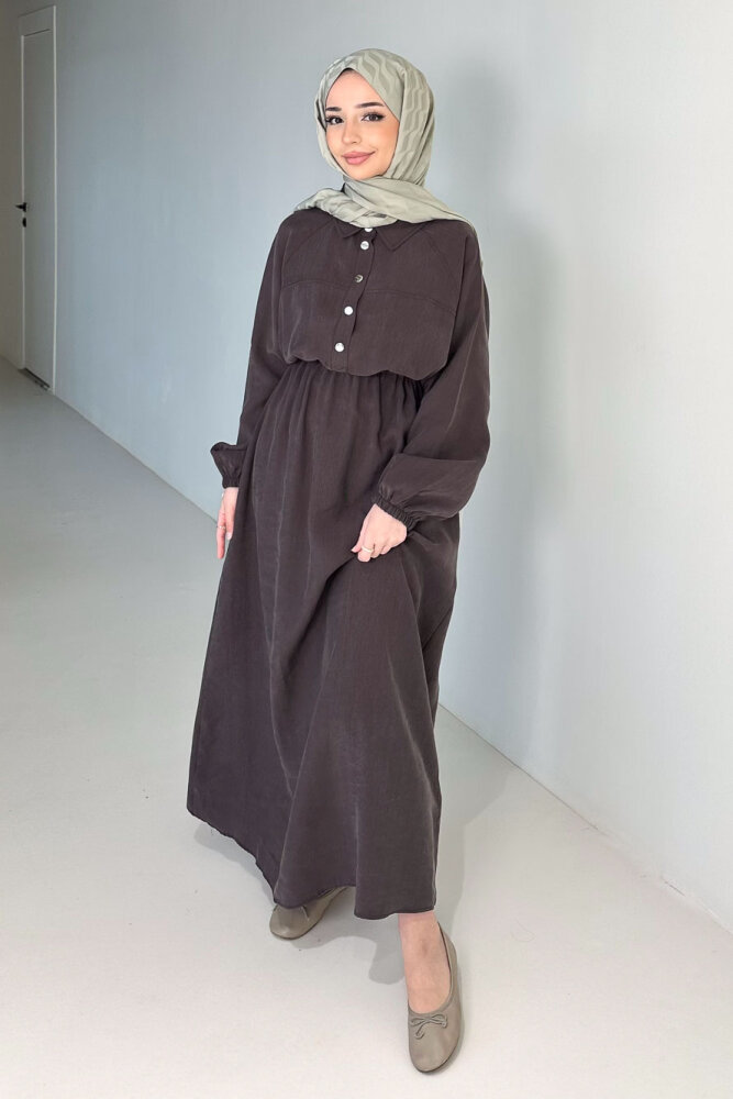 Reglan Kol Tünel Detaylı Elbise - Kahverengi - 4